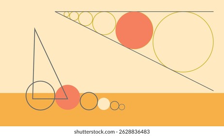 Minimal abstract geometric composition featuring circles and triangles in warm orange and beige tones, creating a clean and artistic design.