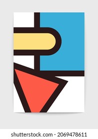 Minimal abstract geometric poster. Geometric cover primitive shapes swiss style, flat simple design. Vector illustration