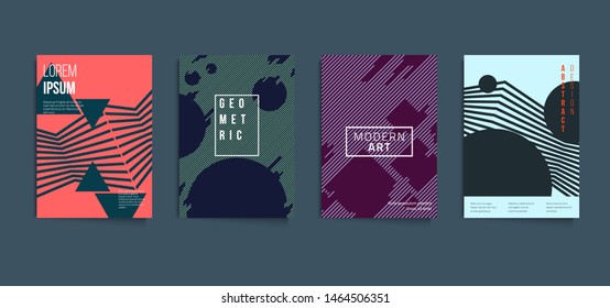 Minimal abstract geometric posters set. Retro geometric cover template. Vector illustration can be used for covers, flyers and banner designs