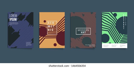 Minimal abstract geometric posters set. Retro geometric cover template. Vector illustration can be used for covers, flyers and banner designs
