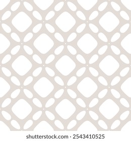 Minimal abstract geometric seamless pattern. Simple vector texture with curved shapes, flower silhouettes, tiles, grid, lattice. Subtle elegant beige and white ornament background. Repeated geo design