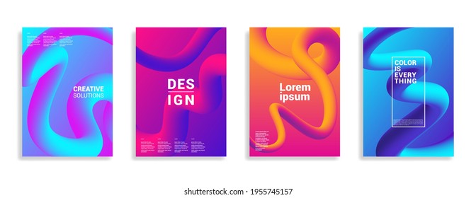 Minimal abstract gradient covers. Geometric future template for flyer, poster, brochure and invitation. Minimalistic colorful cover. Four isolated tentacle posters.