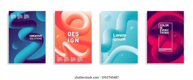 Minimal abstract gradient covers. Geometric future template for flyer, poster, brochure and invitation. Minimalistic colorful cover. Four isolated tentacle posters.