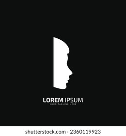 Silueta de icono de vectores de logotipo de media persona mínima o abstracta aislada en fondo negro