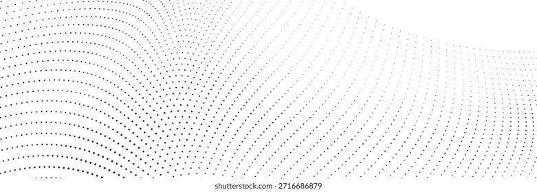 Minimal abstract halftone dotted curve pattern forming smooth flowing wave background with clean modern texture for creative layouts, digital media and branding visuals Vector Illustration