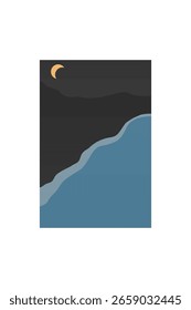 Colinas Abstractas mínimas bajo el cielo oscuro. Arte nocturno bohemio simple del paisaje