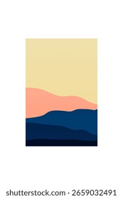 Colinas Abstratas Mínimas Sob Céu Escuro. Arte Boêmia Simples Da Paisagem À Noite