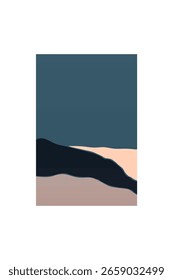 Colinas Abstractas mínimas bajo el cielo oscuro. Arte nocturno bohemio simple del paisaje