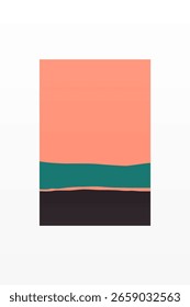 Colinas Abstratas Mínimas Sob Céu Escuro. Arte Boêmia Simples Da Paisagem À Noite