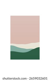 Colinas Abstratas Mínimas Sob Céu Escuro. Arte Boêmia Simples Da Paisagem À Noite
