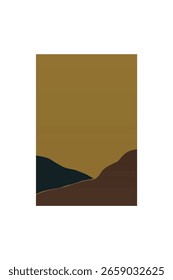 Colinas Abstractas mínimas bajo el cielo oscuro. Arte nocturno bohemio simple del paisaje