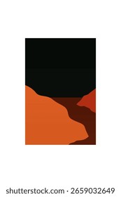 Colinas Abstratas Mínimas Sob Céu Escuro. Arte Boêmia Simples Da Paisagem À Noite
