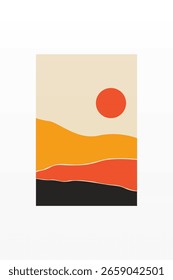 Colinas Abstractas mínimas bajo el cielo oscuro. Arte nocturno bohemio simple del paisaje