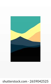 Colinas Abstratas Mínimas Sob Céu Escuro. Arte Boêmia Simples Da Paisagem À Noite