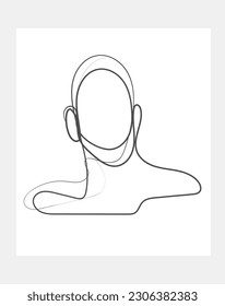 Minimal abstract Human face continuous wire drawing Virtual reality avatar sketch poster. Abstract digital human head made from lines.  vector illustration for banner, poster, cover, or brochure