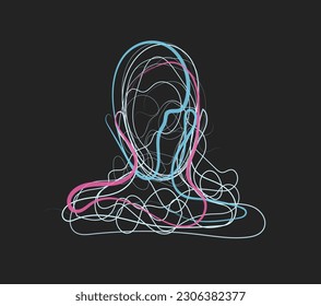 Minimal abstract Human face wire drawing Virtual reality avatar sketch poster. Abstract digital human head made from lines.  vector illustration for banner, poster, cover, or brochure