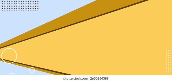 Minimal Abstract Illustration with Pale Peach Triangle, Brown-Gold Outline, Plus Symbol, and Light Circles on Blue Background, Geometric Composition with Dotted Texture Elements