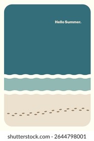 Minimal Abstract Illustration Summer Post Card Template with Footprints on the Beach. Editable, Printable eps10 Vector.