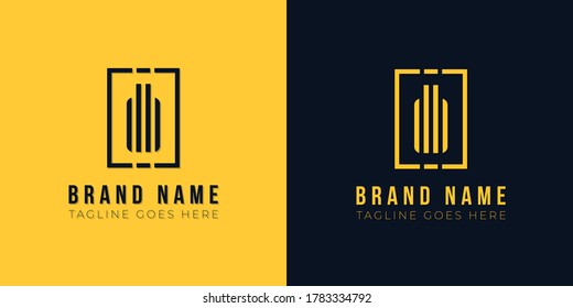 Minimal abstract initial letter DB logo. This icon incorporate with abstract rectangle shape and typeface in the creative way. This design in yellow and black background.