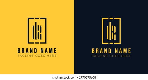 Minimal abstract initial letter DZ logo. This icon incorporate with abstract rectangle shape and typeface in the creative way. This design in yellow and black background.