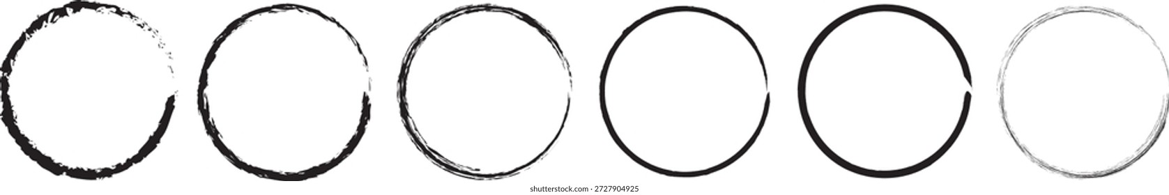 Coleção de Círculos de Pincel de Tinta Abstrata Mínima. Coleção de círculos desenhados à mão de pincel de tinta preta, inspirados por , texturas abstratas mínimas para design e meditação.