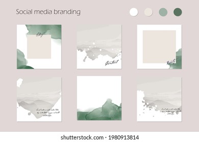 minimal abstract Instagram social media story post feed background, web banner template. green pastel watercolor vector texture frame mock up. for beauty, jewelry, cosmetics, care, wedding, make up