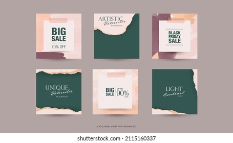 minimal abstract Instagram social media story post banner template. ripped torn paper texture background in green nude color. luxury elegant autumn, spring, winter mock up for fashion, jewelry, beauty