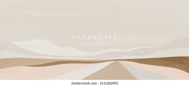 Minimal abstract landscape background vector. Mountain background with watercolor texture . Vector arts design for prints, poster, cover, wall arts and home decoration. 