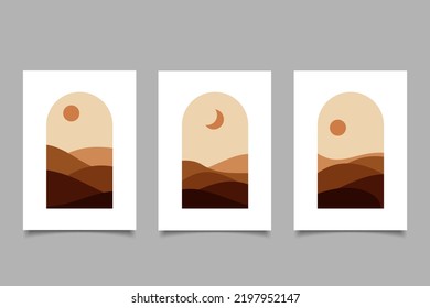 Minimal Abstract Landscape Mountain Modern Aesthetic Sun And Moon Poster Design,wall Decoration