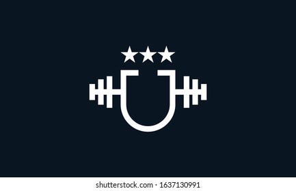 Minimal abstract letter UA gym logo. This logo icon incorporate with letter U, star and gym icon in the creative way.