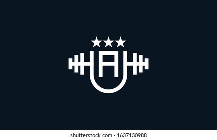 Minimal abstract letter UA health logo. This logo icon incorporate with letter U, A, star and gym icon in the creative way.