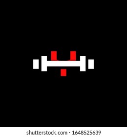 Minimal abstract letter Y gym logo with dumbbell or barbell. Creative design graphic template in red and white color. Isolated in black background with flat style. Can be used for gym and fitness.
