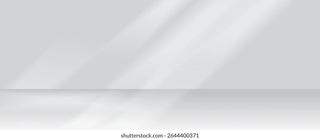 Minimal abstract light gray background for product presentation. Soft shadow and light from windows on white wall. vector