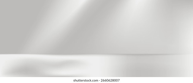 Fondo gris claro abstracto mínimo para la presentación del producto. Sombra suave y luz de las ventanas en la pared blanca. Ilustraciones vectoriales