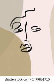 Minimal abstract line face. Decorative colorful artwork. Creative composition 