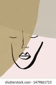 Minimal abstract line face. Decorative colorful artwork. Creative composition 