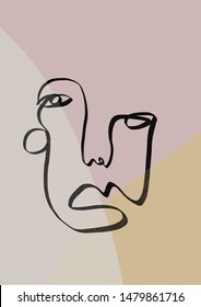 Minimal abstract line face. Decorative colorful artwork. Creative composition 
