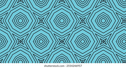 A minimal abstract line work seamless pattern featuring light blue geometric shapes, perfect for contemporary and digital design projects.