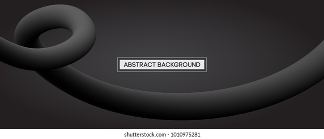 Minimal Abstract Liquid Black Curved Lines on Grey Background - Wide Vector Illustration Concept