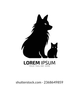 minimal and abstract logo of cat icon with kitten vector silhouette isolated design