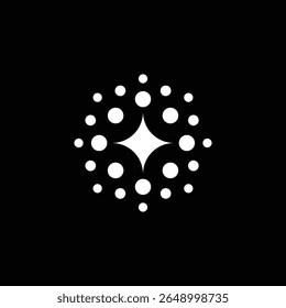 Logotipo abstrato mínimo com brilho central e pontos circundantes. Perfeito para empresas de marca, identidade digital, bem-estar ou tecnologia.
