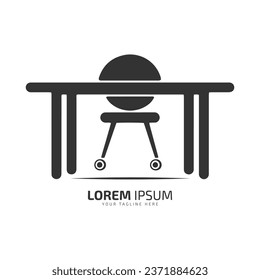 Minimales und abstraktes Logo der Schreibtischsymbol-Tabelle Vektorgrafik-Silhouette einzeln auf Stuhl