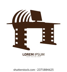 Logotipo mínimo y abstracto de la silueta de tabla de escritorio vectorial de tabla de escritorio aislada en lcd
