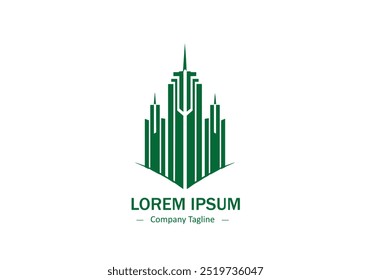 Minimal abstract logo of green building icon vector design on white background
