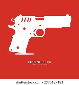 Minimales und abstraktes Logo von Pistolensymbol der Pistole Silhouette einzelne Vorlage Design auf rotem Hintergrund