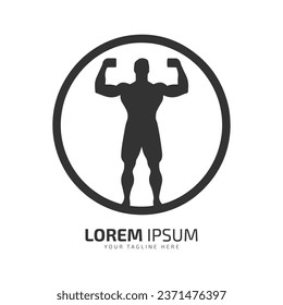 Minimal and abstract logo of gym vector man icon fitness silhouette isolated template design gym club with small dumbbell