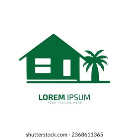minimal and abstract logo of home icon house vector with tree silhouette isolated design