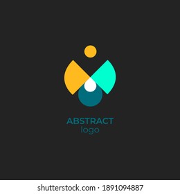 Minimal abstract logo, icon. Circles, geometric shapes, trendy colors,  minimalism design. Creative vector simple logo design isolated on black. Universal symbol.