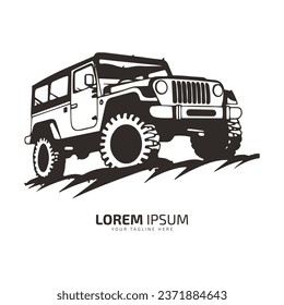 Minimal and abstract logo of jeep icon off road vector car silhouette isolated design mountain jeep