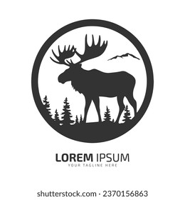 Minimal and abstract logo of moose vector elk icon fur silhouette isolated template design in circle and mountain